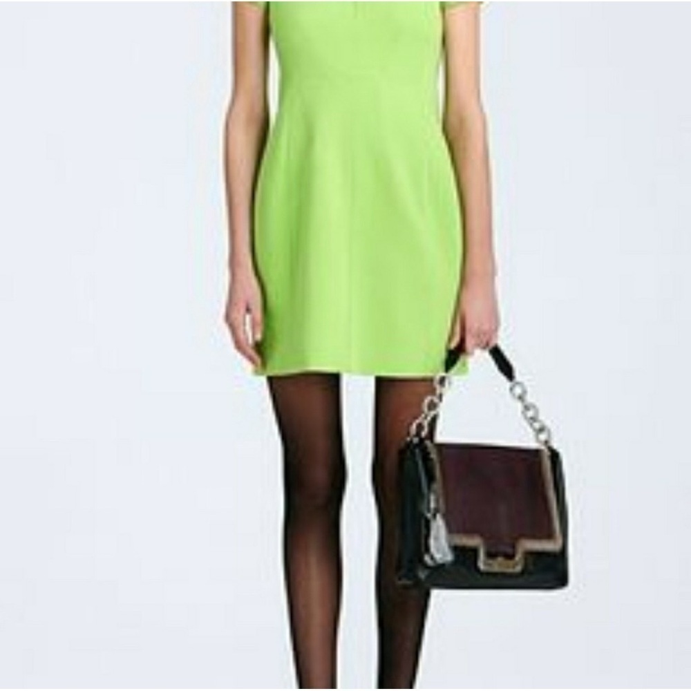 Diane Von Furstenburg Agatha Lime Green Zip front Mini Dress Size 10 - Picture 7 of 16